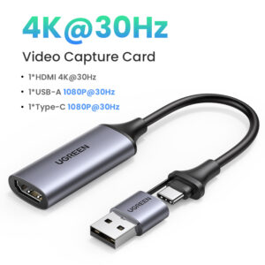 UGREEN 40189 USB HDMI Video Capture Card – Full HD 1080p Recording for Streaming, Gaming & Video Calls