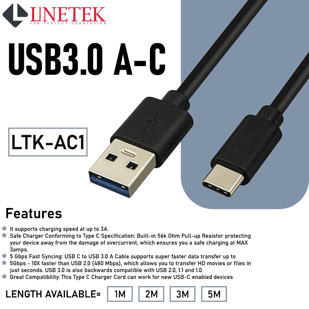 Linetek AC1 USB 3.0 A to C Data Cable