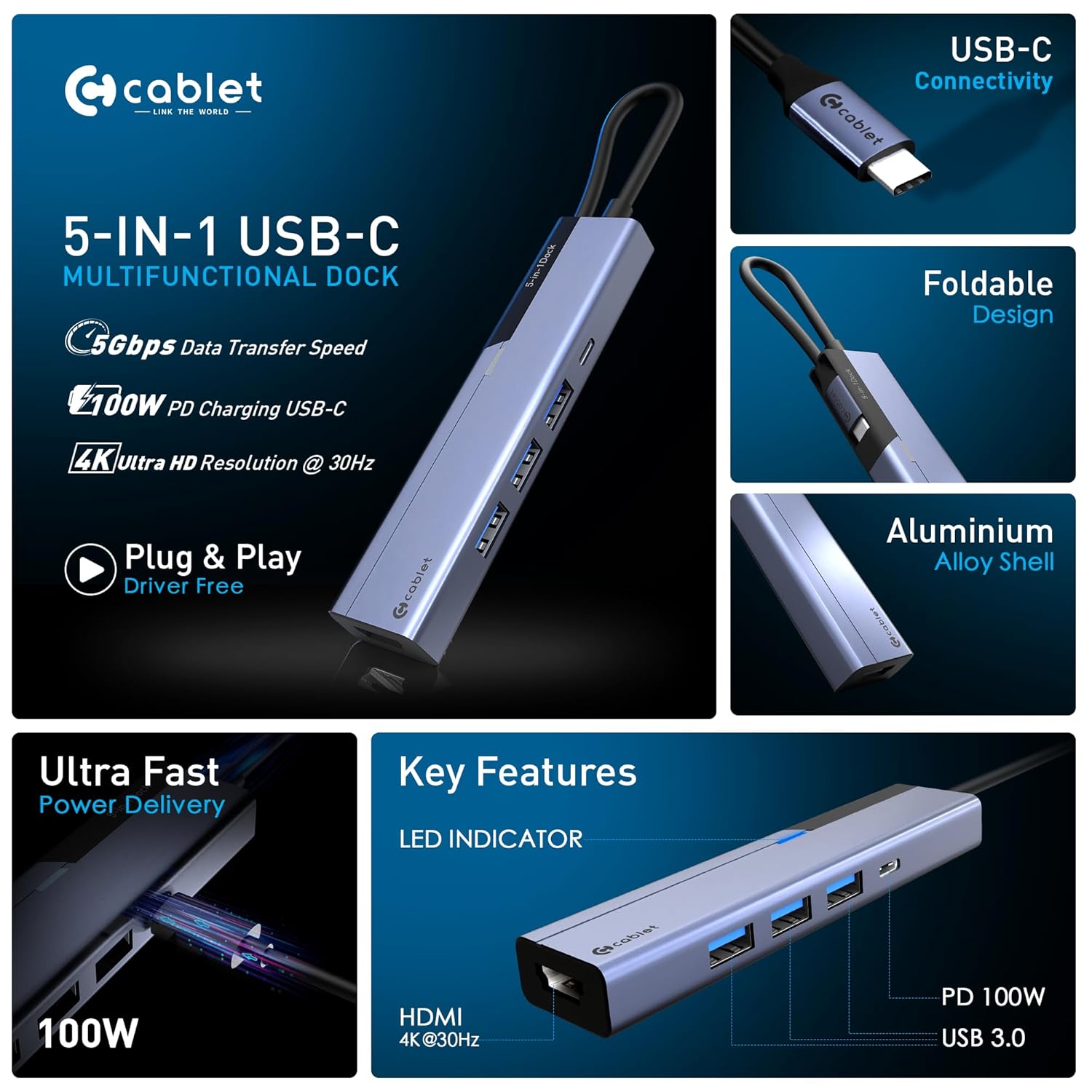 Cablet 5Gbps USB-C Docking Station