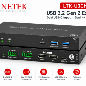 Linetek LTK-U3CH/100M USB 3.2 Gen 1 Extender 100m with Dual USB-C Inputs and Dual 4K HDMI Outputs